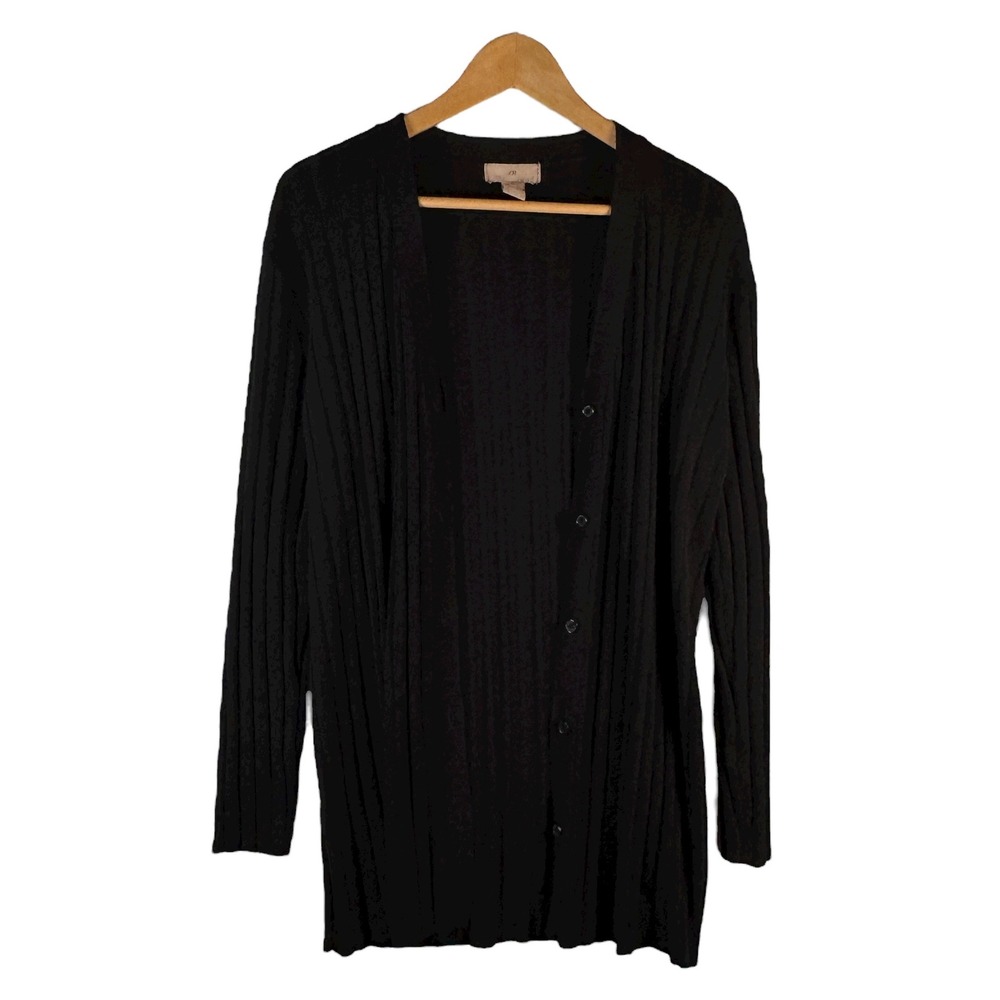 H&M Women's S Ribbed Knit Button Cardigan Black Long Sleeve Lightweight